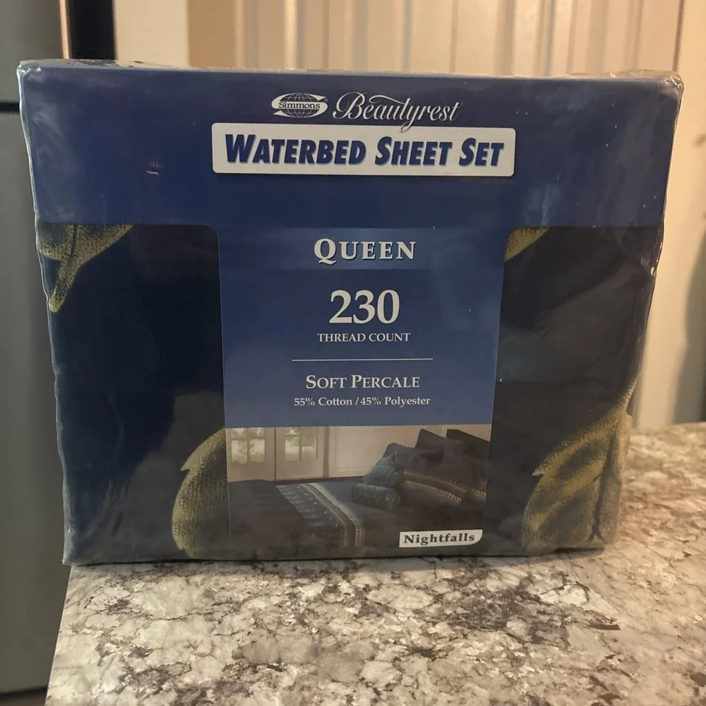 Simmons Beautyrest Queen Waterbed Sheet Set 230 TC Soft Percale Nightfalls VTG